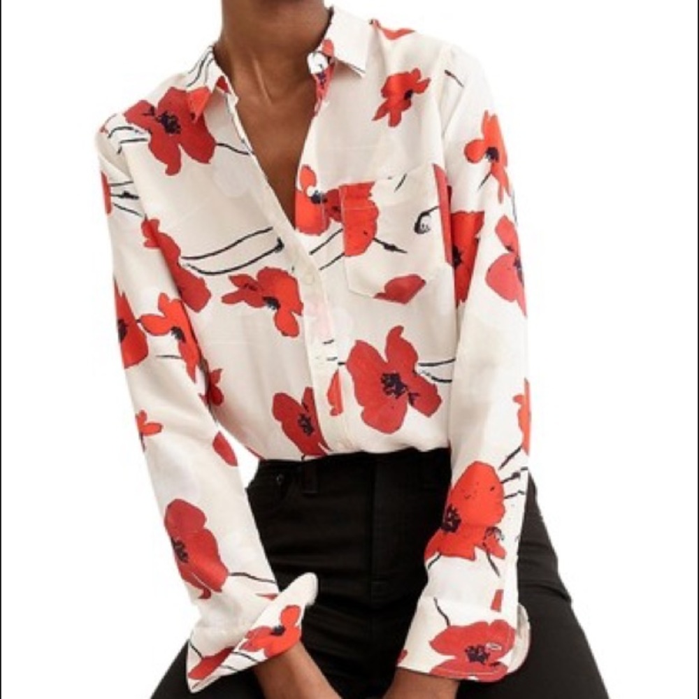 J. Crew Silk Poppy Print Blouse